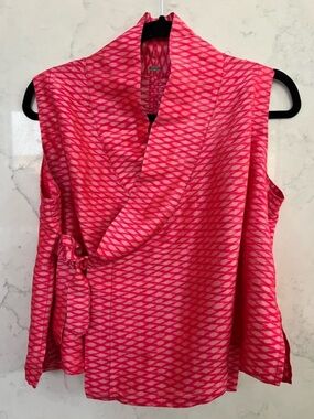 Dosa Silk Sleeveless Pink Patterned Wrap Top Sz 2
